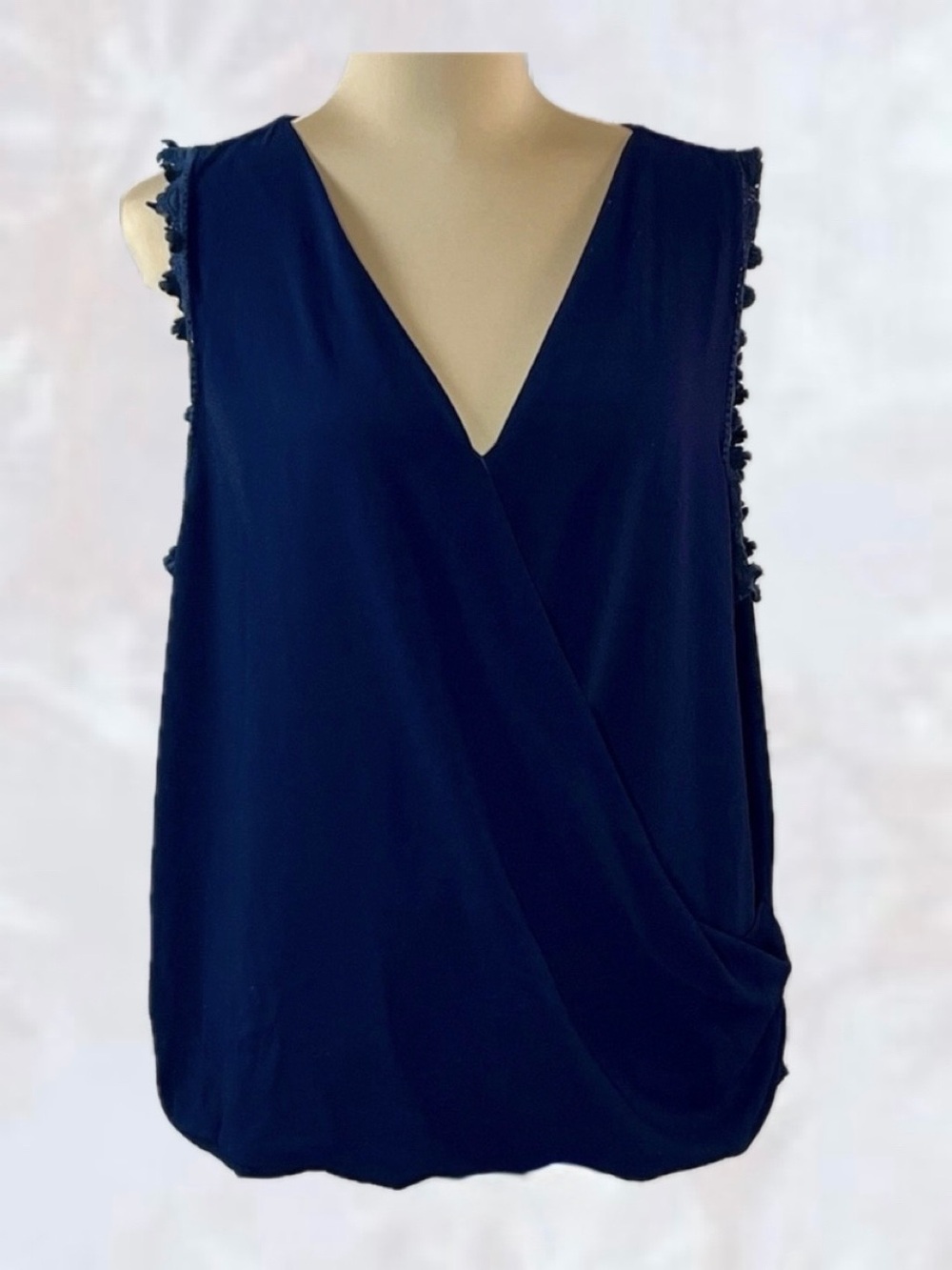 Extra Touch Navy Fringe Trim Blouse